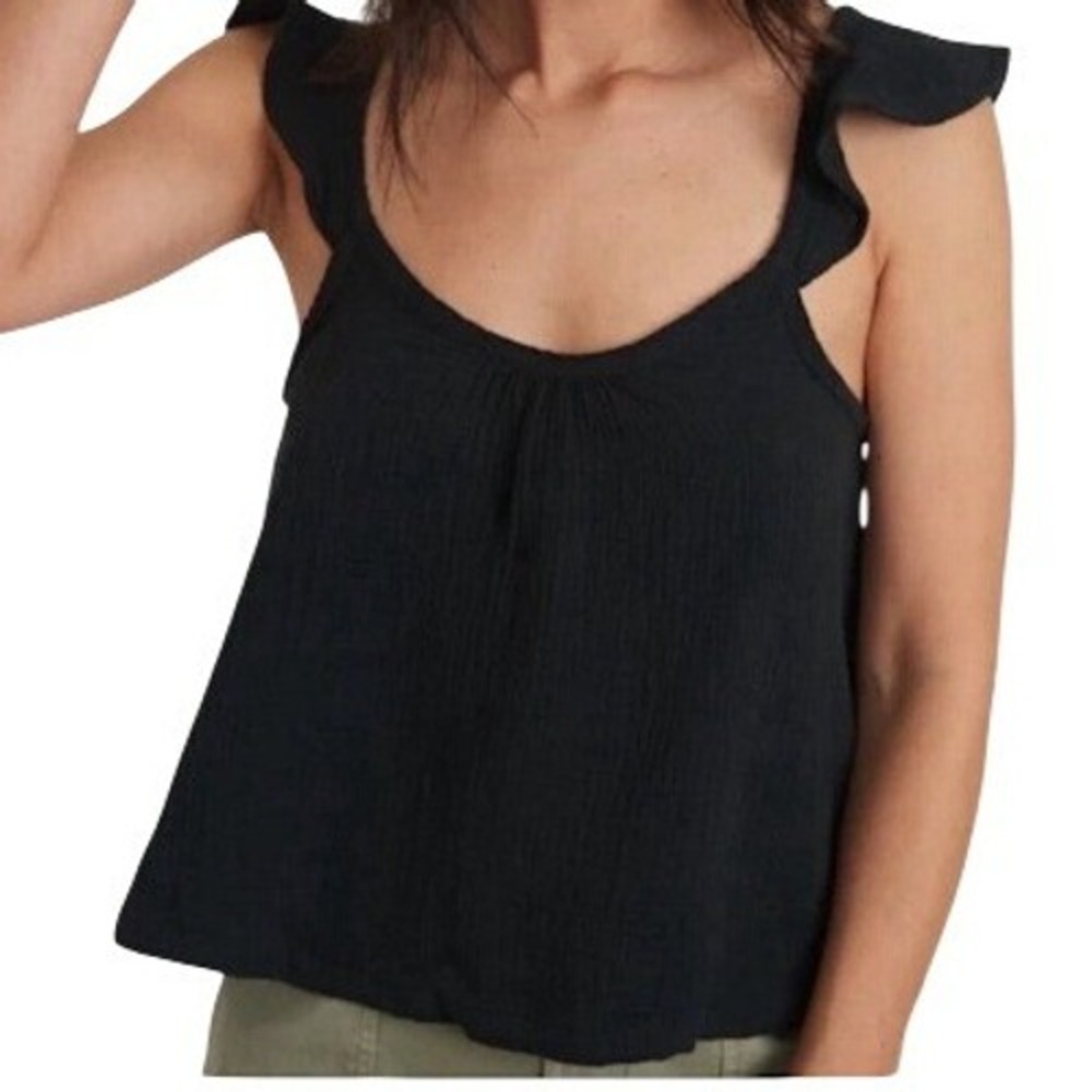 Marine Layer Jude Flutter Sleeve Tank Black Gauze Size L NEW 100% Cotton